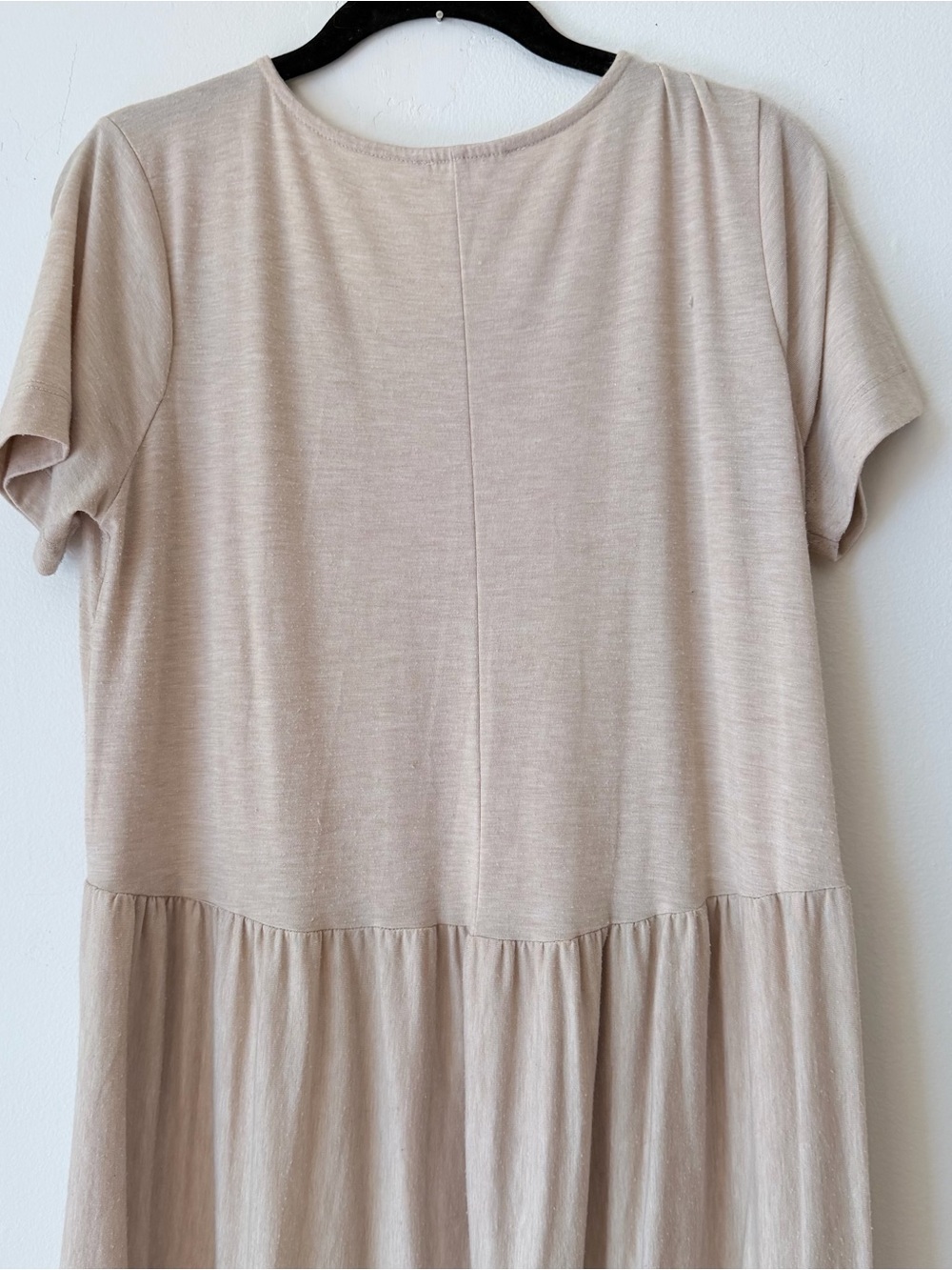 L beige Zenana Outfitters Beige Tiered Short-Sleeve Maxi Dress - Picture 6 of 8